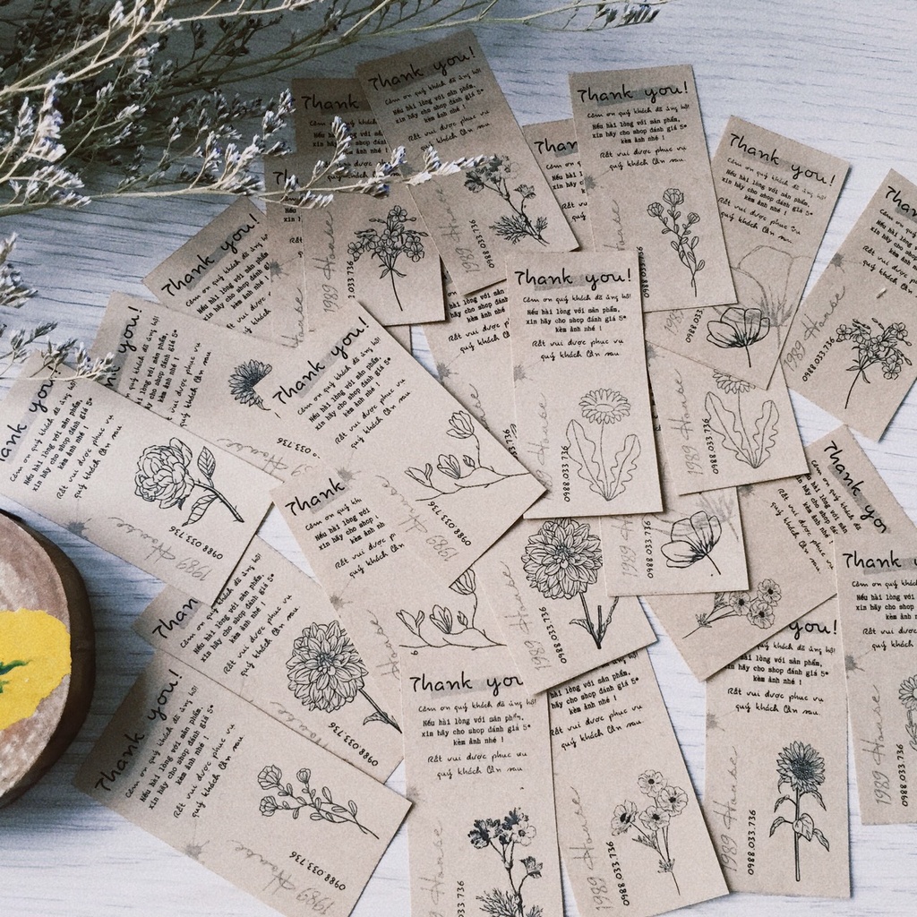 Set 120 tem dán nhãn  kraft cảm ơn Thank you dành cho shop