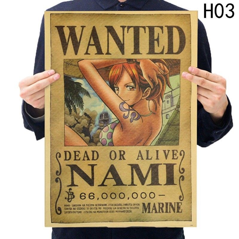 Poster treo tường phong cách truy nã các nhân vật trong phim hoạt hình Đảo hải tặc sáng tạo