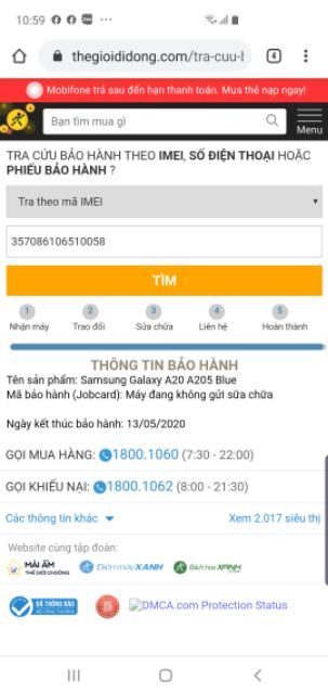 Điện thoại Samsung A20 Bh Tgdđ tới tháng 5/2020