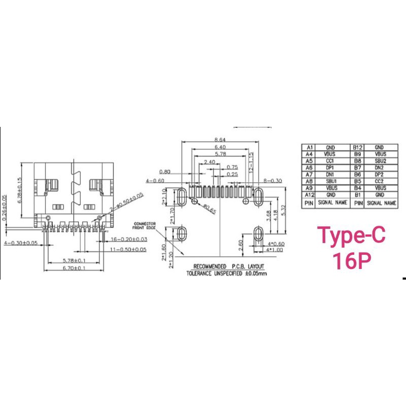 Cổng USB TYPE-C 6P 16P 24P chân dán (1 chiếc)