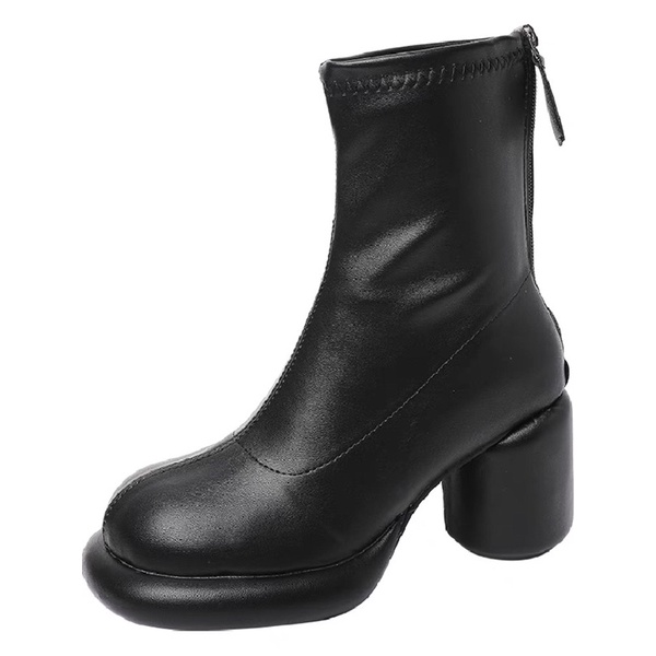 Boots da nữ cổ ngắn ôm chân gót trụ cao 7cm có khoá kéo