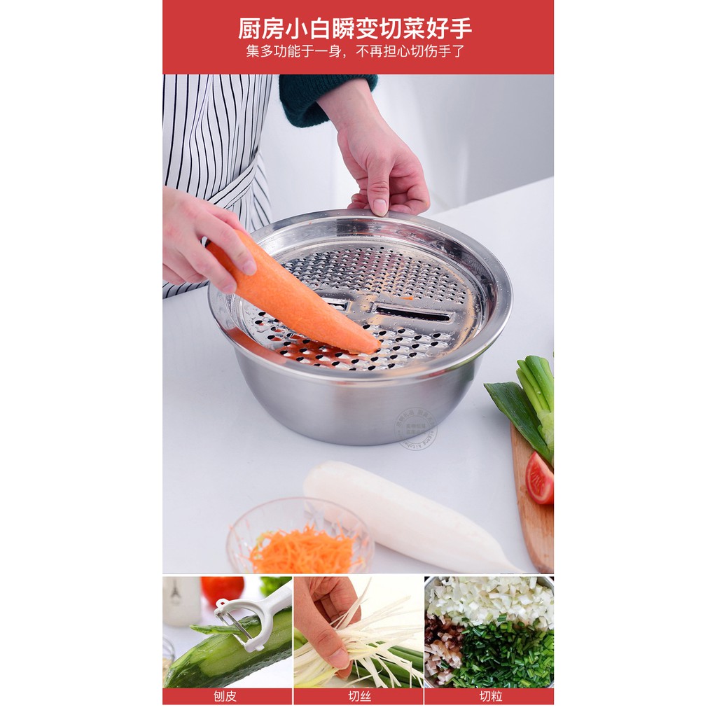 Bộ bào nạo rau củ kiêm rổ và chậu Inox Cao cấp đa năng được giới thiệu ra sao?