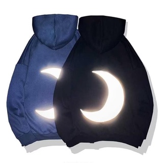 Áo khoác sweater có mũ trùm in hình mặt trăng phản quang kiểu retro