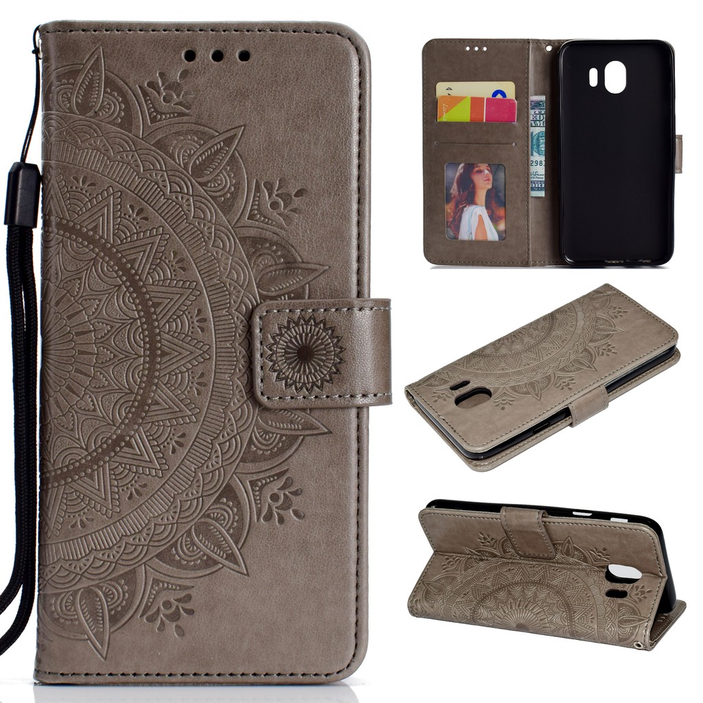 Bao da nắp gập họa tiết dập nổi sang trọng cho Samsung J4 J6 J8 Plus 2018 | BigBuy360 - bigbuy360.vn