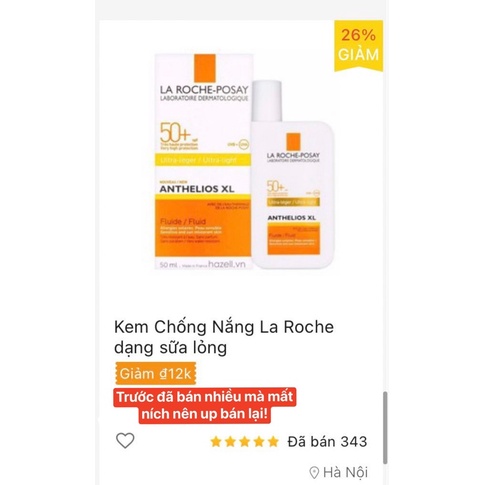 Kem Chống Nắng La Roche Posay 50ml siêu chống nắng hiệu quả, Kem Chống Nắng kiềm dầu dạng sữa lỏng La Roche Posay