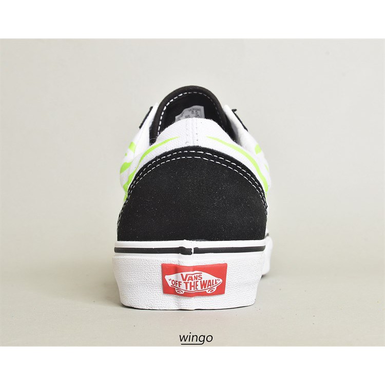 (Giày Chính Hãng) Vans Old Skool Green Flame Black / True White