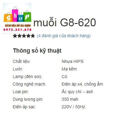 {Bảo hành 3 tháng, Lỗi 1 đổi }Vợt muỗi G8-620 công suất 400w- Hàng Việt cho người Việt-Giadung24h