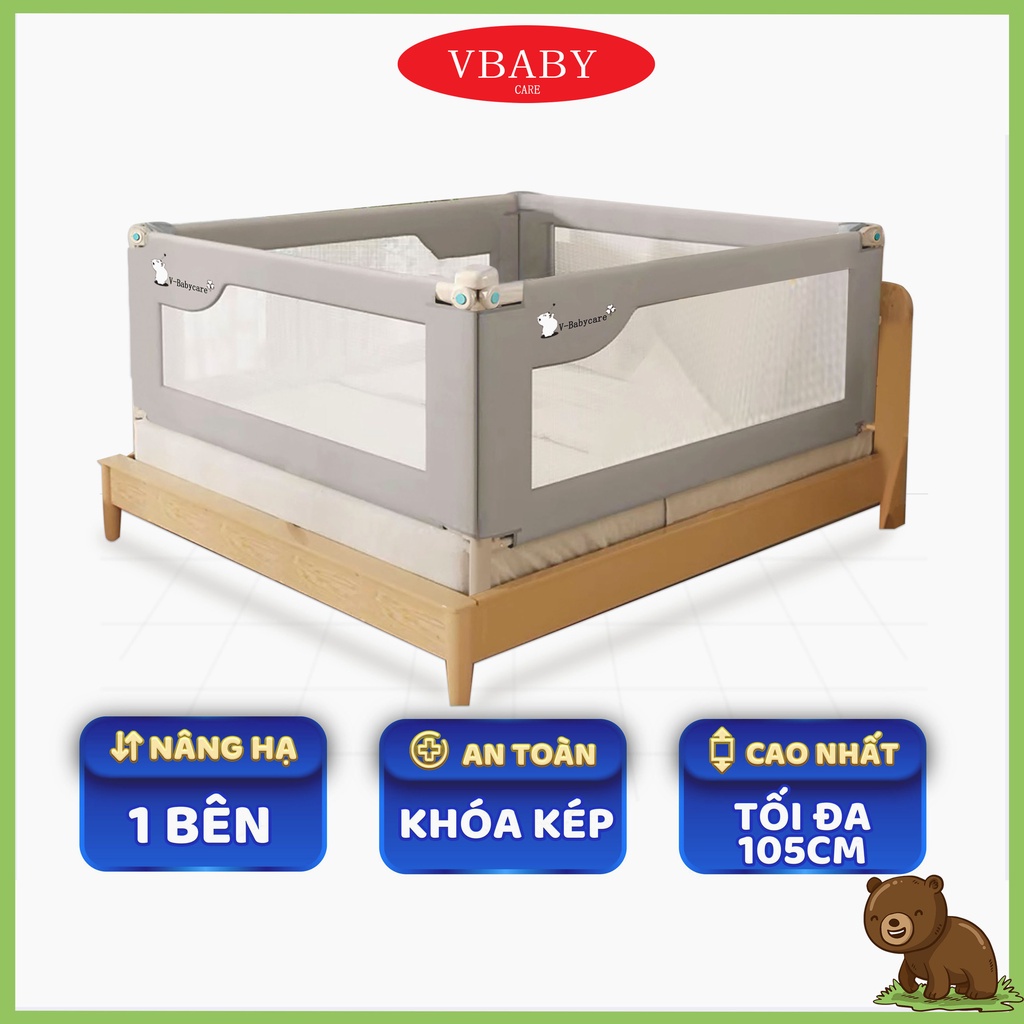 Thanh Chắn Giường Cao Cấp V-Baby NV02 Mẫu Mới Nhất 2023 -1 thanh chắn 1 mặt giường