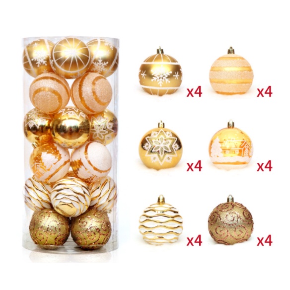Hộp 24 quả châu 6cm trang trí cây thông Noel, trang trí giáng sinh Ánh Kim