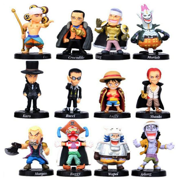 Set 12 nhân vật chibi phản diện One piece luffy shanks lucci buggy arlong crocodile enel  mô hình combo bộ 12