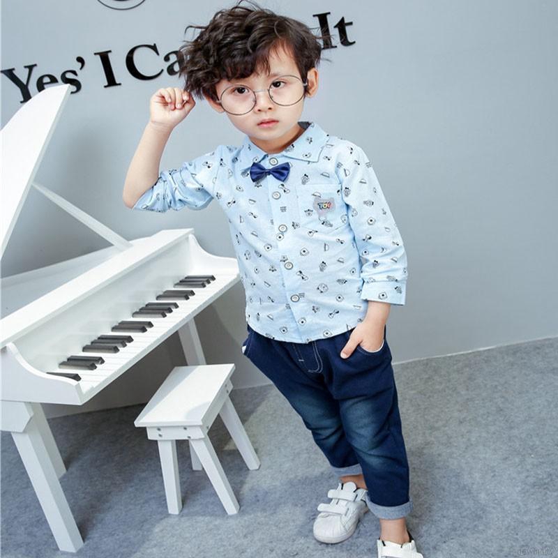 Bộ áo cotton dài tay + quần dài kiểu dáng mùa thu cho bé trai