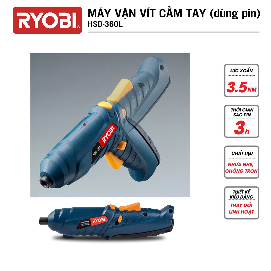 Máy bắn, bắt, vặn vít cầm tay dùng pin RYOBI (KYOCERA)- HSD 360L