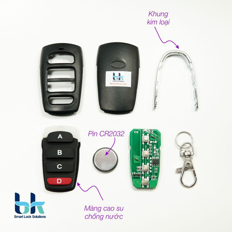 Remote RF Học Lệnh Inox Chống Nước điều khiển từ xa 315/433Mhz 4 nút BK Smart Lock BK-RM06