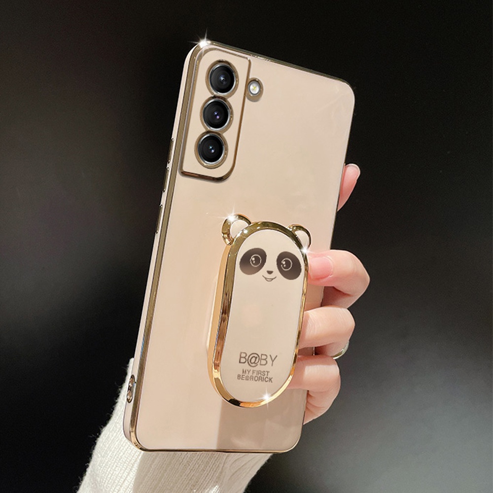 Ốp Điện Thoại Silicon Mềm Có Giá Đỡ Hình Vuông Mạ Màu Hoạt Hình Cho Samsung Galaxy S22 S21 Ultra S22 Plus S21 FE S21+