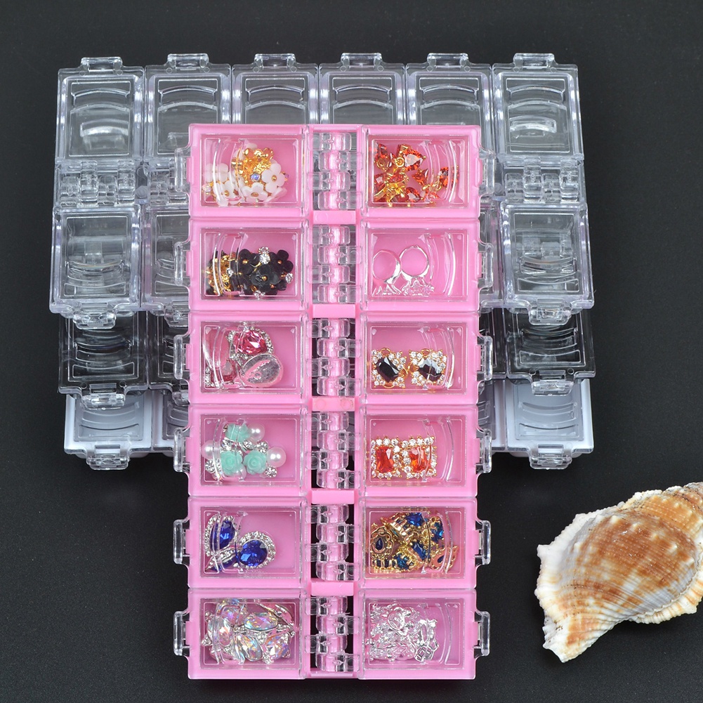 Hộp Rỗng Trong Suốt 12 Ngăn Đựng Hạt Trang Trí Móng Tay Ốp