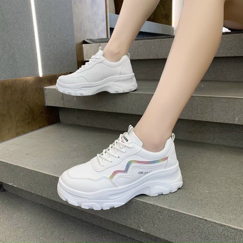 (freeship) giày sneaker nữ sườn nhũ đế độn nhẹ from mới 2021