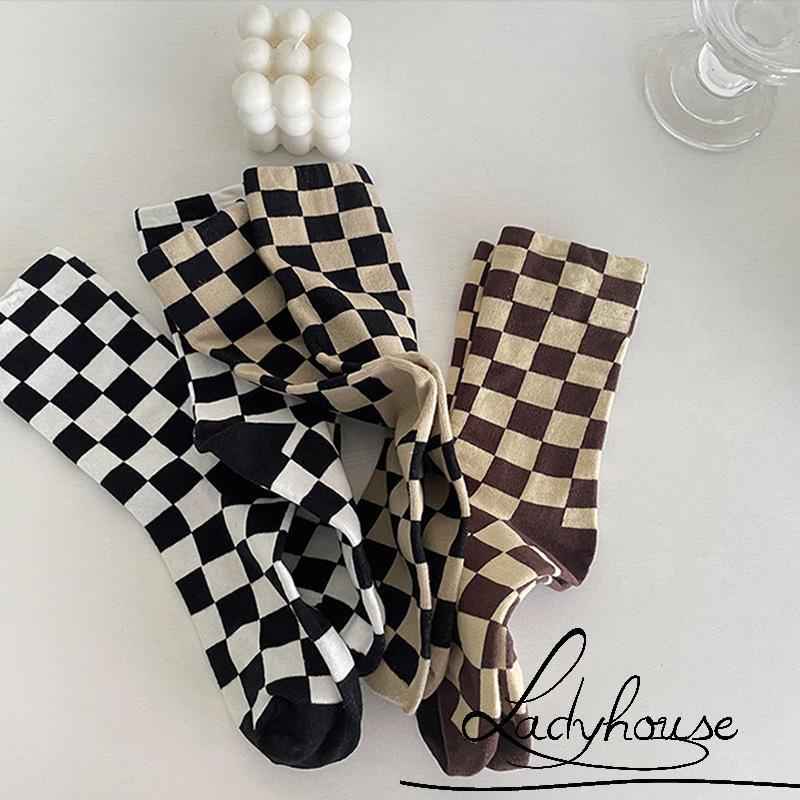 Đôi vớ mềm co giãn họa tiết sọc caro dành cho nam nữ