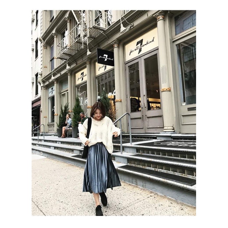 Chân Váy MiDi Nhung Xếp Ly Hàng Quảng Châu Siêu Đẹp