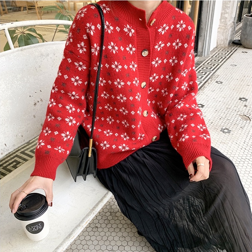 Áo khoác cardigan dệt kim họa tiết dễ thương phong cách Hàn quốc