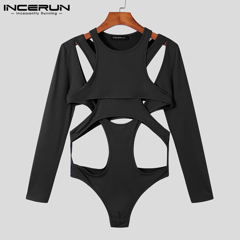 Áo liền quần INCERUN tay dài màu trơn thiết kế khoét quyến rũ