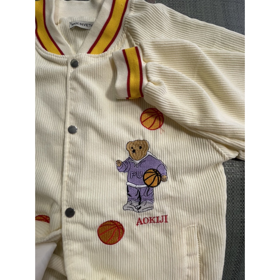 Áo khoác nhung bomber logo thêu gấu năng động Noble TP008
