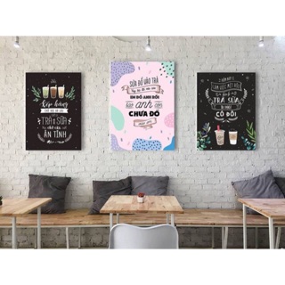 Tranh quán trà sữa, Trang trí quán trà sữa đẹp chất liệu vải canvas, giá bán theo bộ trên ảnh