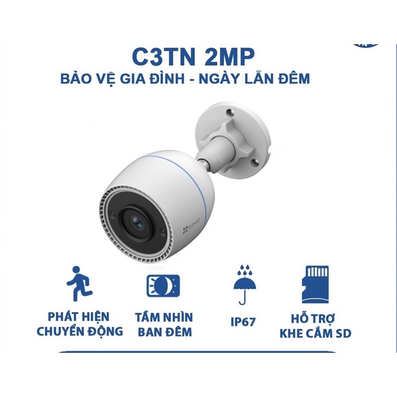Camera IP Wifi EZVIZ C3TN 2MP, H.265 Ngoài Trời, (Bản Nâng Cấp C3WN), Chuẩn IP67