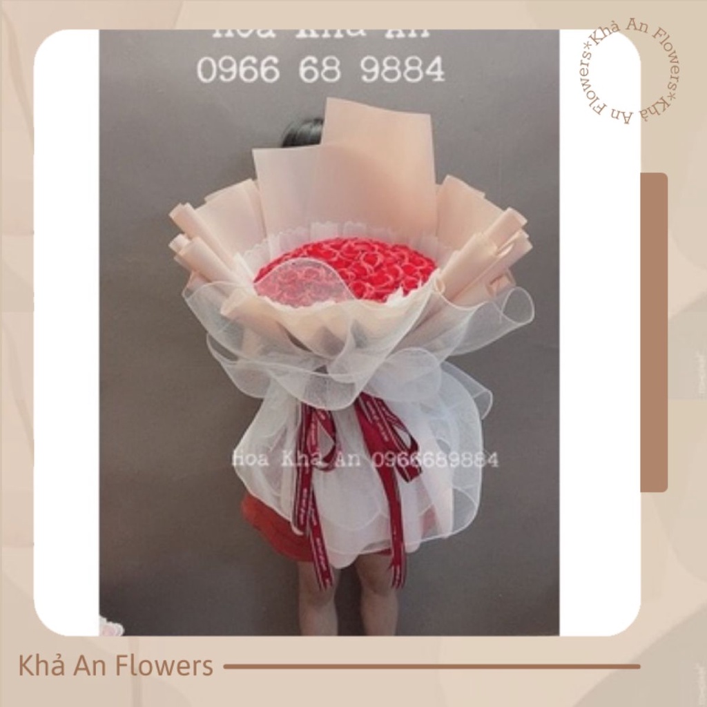 [-70k Ship] Bó hoa sáp 4 lớp 50bông cao cấp. Gói giấy xốp Hàn ko nhăn.