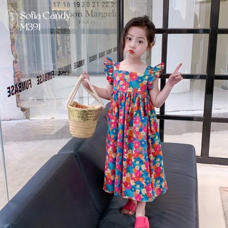 Váy đầm bé gái annie đầm hoa xanh đỏ sfa