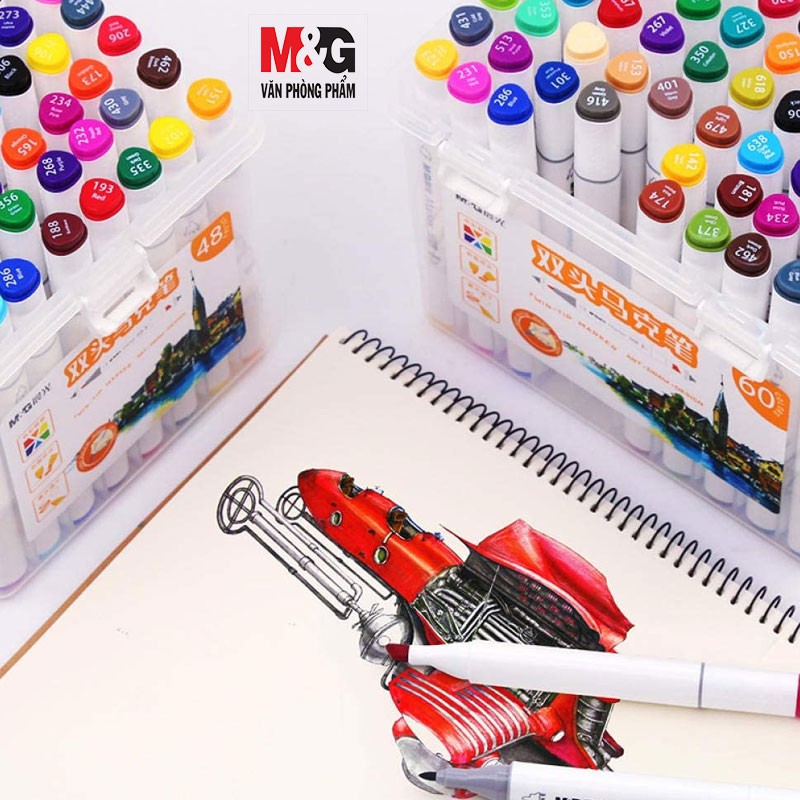 Bút màu marker 2 đầu cao cấp M&amp;G APMV0901/APMV0902/APMV0903/APMV0904- loại 24 màu/36m/48m/60m  có 2 đầu nắp có số