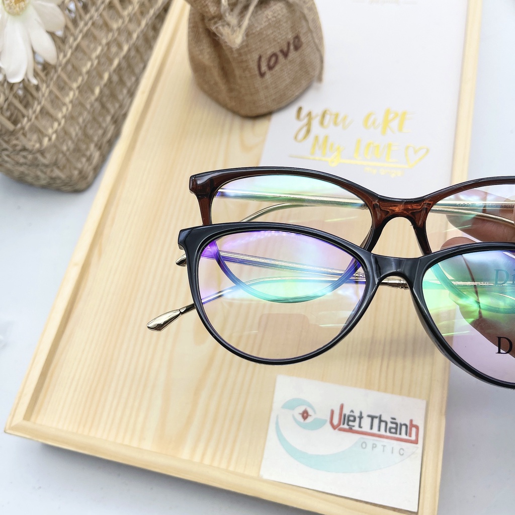 Gọng kính cận mắt mèo chân kim loại vàng MEOVANG