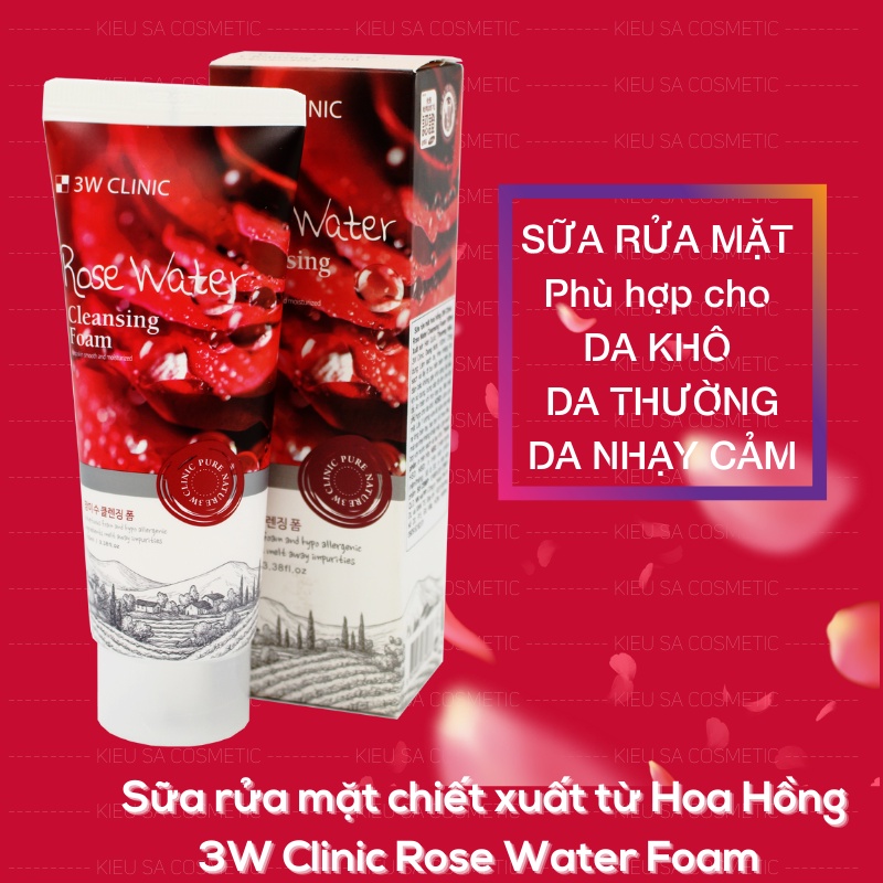 Sữa Rửa Mặt Hoa Hồng 3W Clinic Rose Water Cleansing Foam 100ml