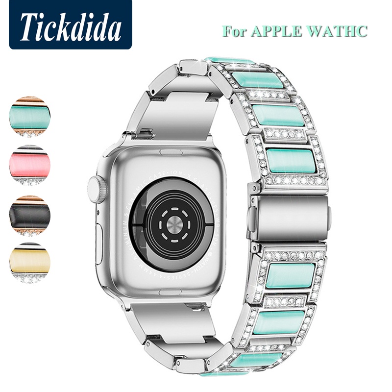 Dây Đeo Đồng Hồ Bằng Kim Loại Đính Đá Quý Cho Apple Watch Series 7 6 5 45mm 44mm 41mm 40mm