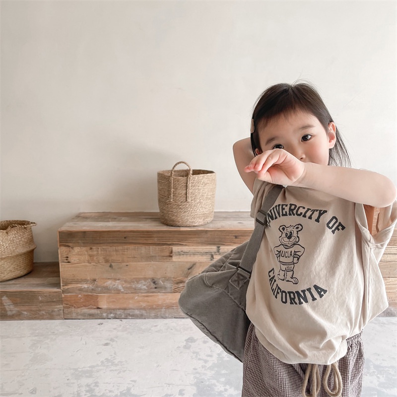 Áo Thun Tay Ngắn Màu Trơn In Họa Tiết Hoạt Hình Và Chữ Thời Trang Mùa Hè Cho Bé Gái Se7en