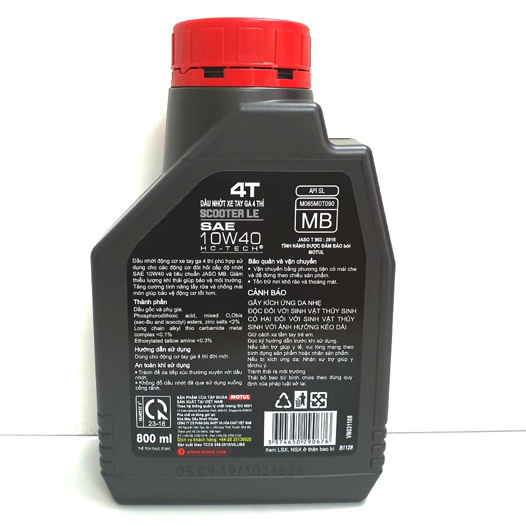 MOTUL SCOOTER LE 10W40 HC-TECH SL MB DẦU NHỚT XE TAY GA