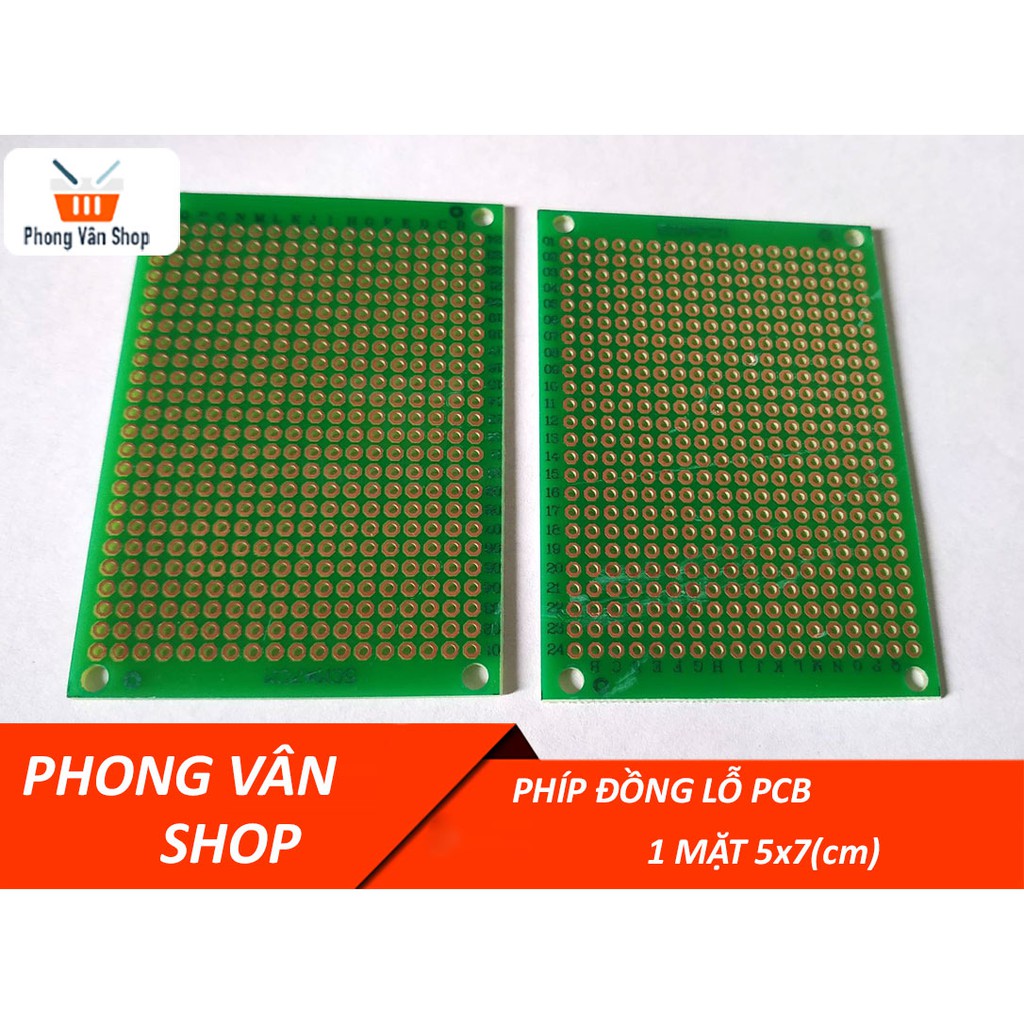 Phíp đồng lỗ PCB - Xanh - 1 mặt - 5x7cm