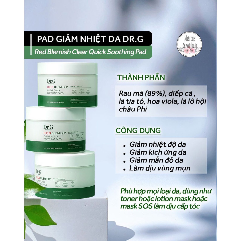 PAD giảm nhiệt dưỡng ẩm DR.G RED BLEMISH CLEAR CLEAR QUICK SOOTHING