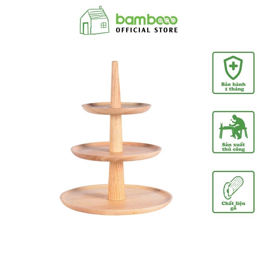 Khay gỗ cao su BAMBOOO ECO đĩa đựng bánh ngọt, trái cây các loại