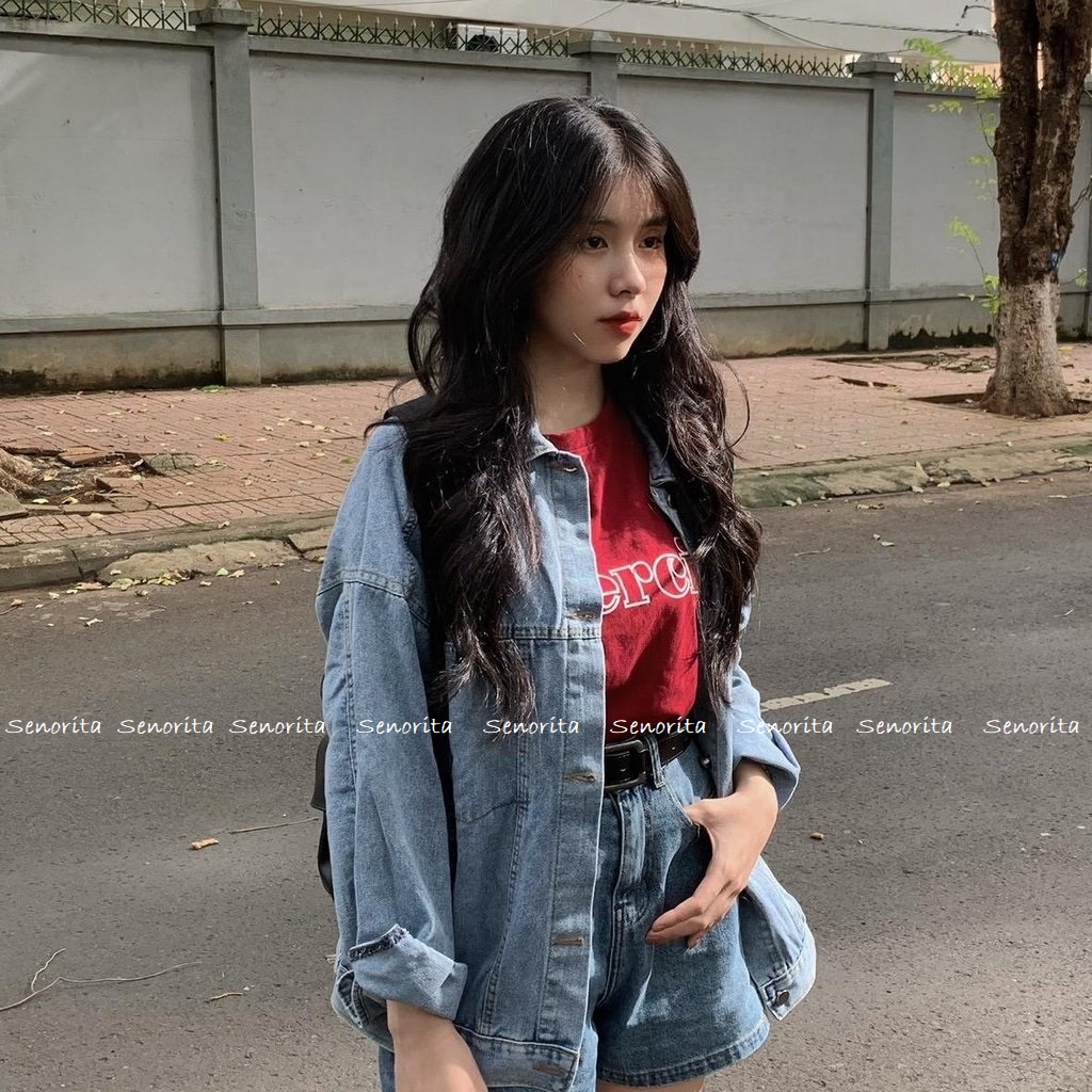Áo Khoác Bò Túi Hộp Trơn - Áo Khoác Jean Nữ Dài Tay Form Oversize Chất Siêu Đẹp - A113