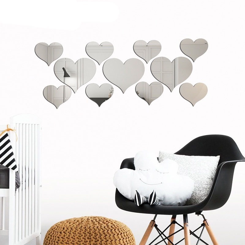 Gương Dán Tường Acrylic Hình Trái Tim 3D Đơn Giản