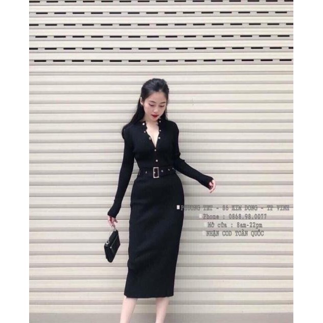 Đầm len body kèm belt hàng đẹp Quảng Châu