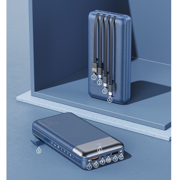 Pin sạc dự phòng Remax RPP-199 30000mAh QC22.5W PD20W, 3 Inputs 6 Outputs, lõi Li-Polymer (Xanh) - Nhất Tín Computer