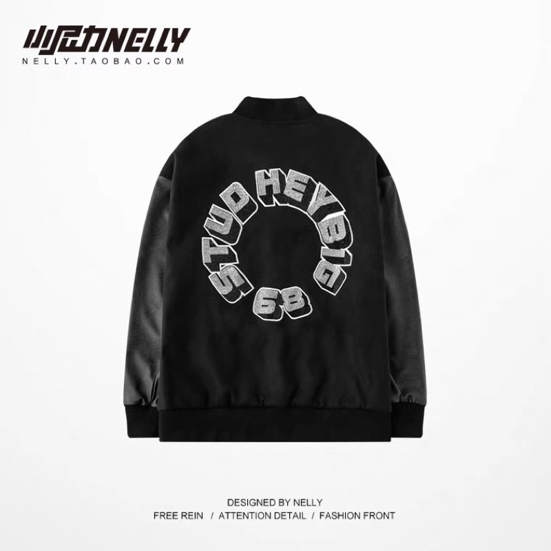 Áo Khoác Tay Da  Nelly Heybig Bomber đính đá Form Rộng Dành Cho Nam Và Nữ 109