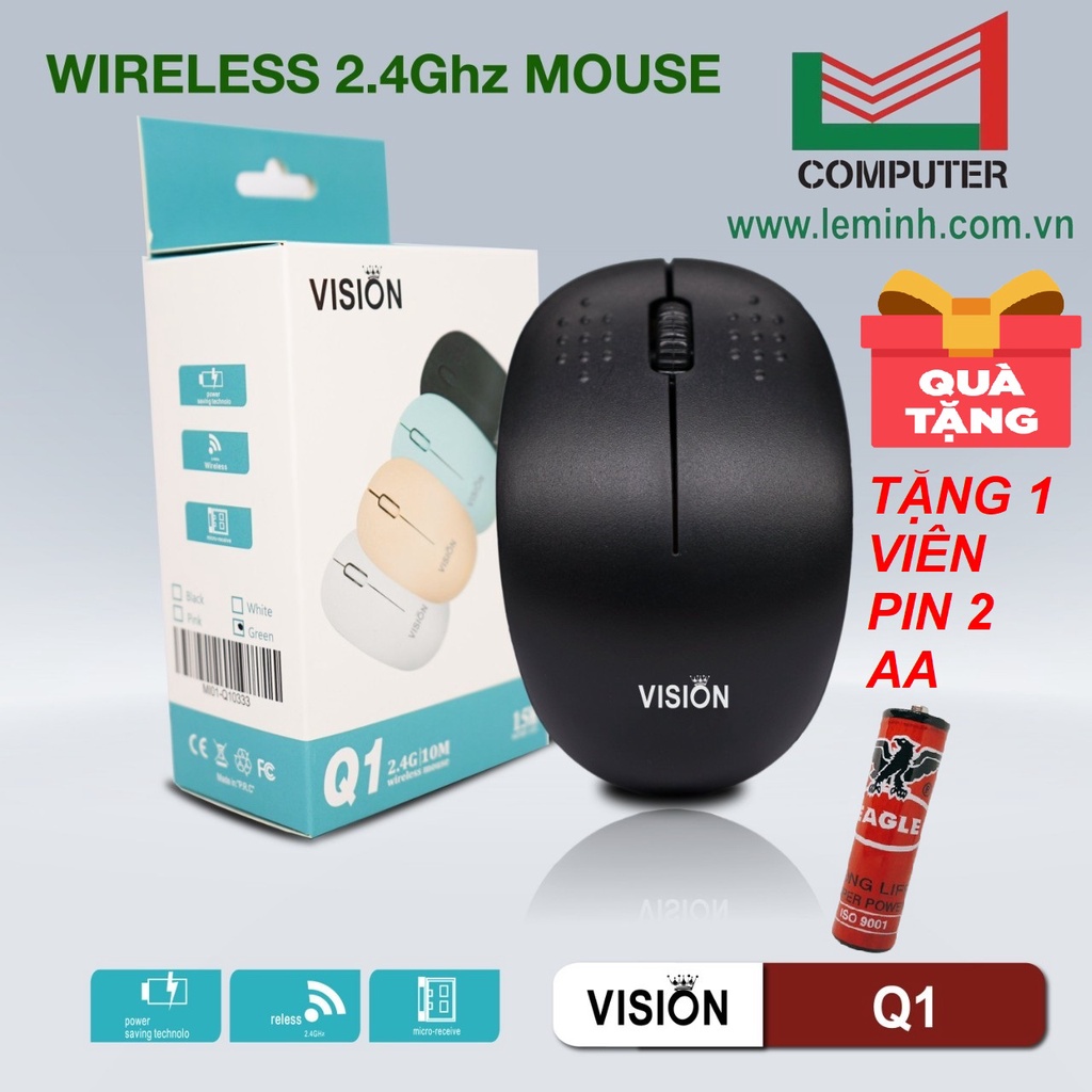 Chuột không dây Mouse VISION Q1 DPI 1000 Chính hãng tặng kèm 1 viên pin 2 AA