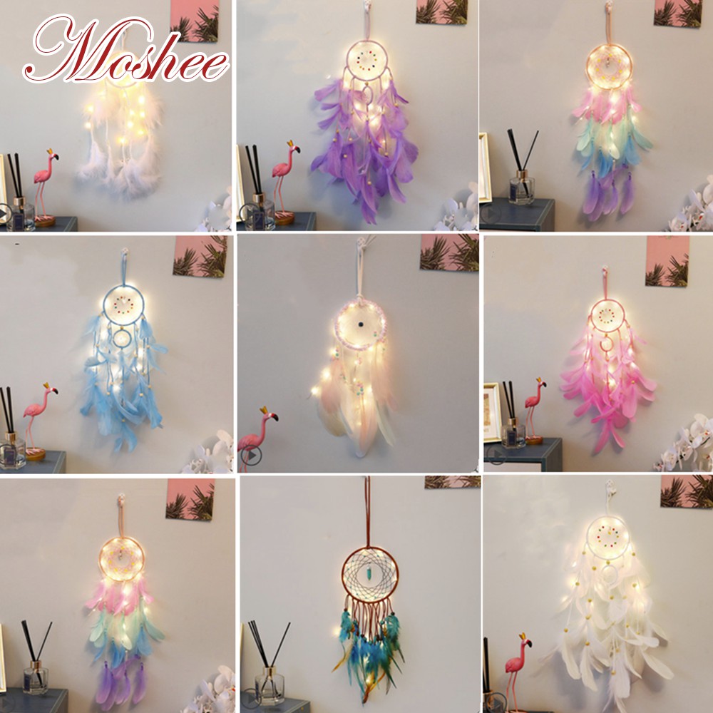 Dreamcatcher Đính Lông Vũ Treo Tường Trang Trí Sáng Tạo