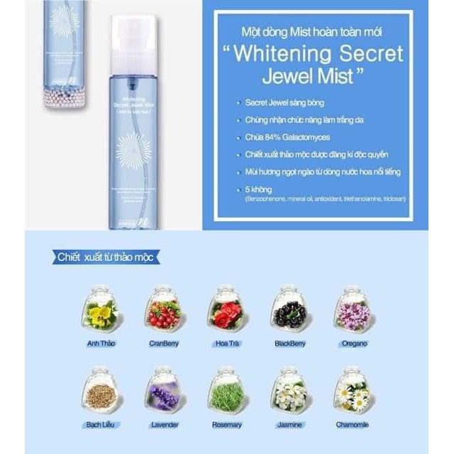 Xịt khoáng dưỡng trắng May N Whitening secret jewel Mist 100ml