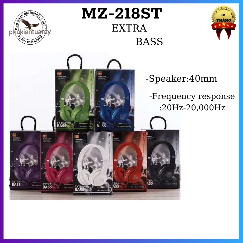 Tai nghe chụp tai bluetooth mz-218st extra bass nhỏ gọn jack 3.5, nhỏ gọn, dành cho tất cả các dòng điện thoại