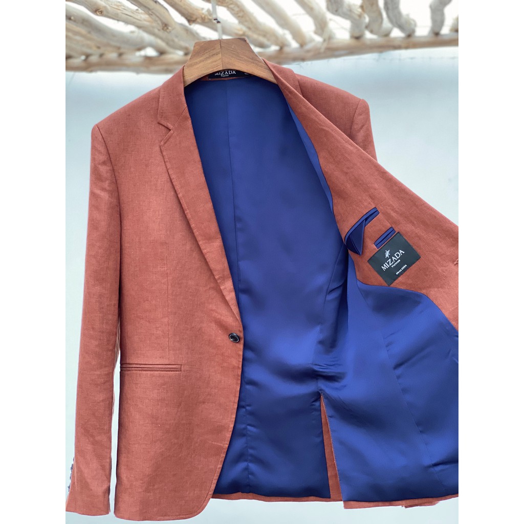 Áo khoác blazer nam linen cam đất