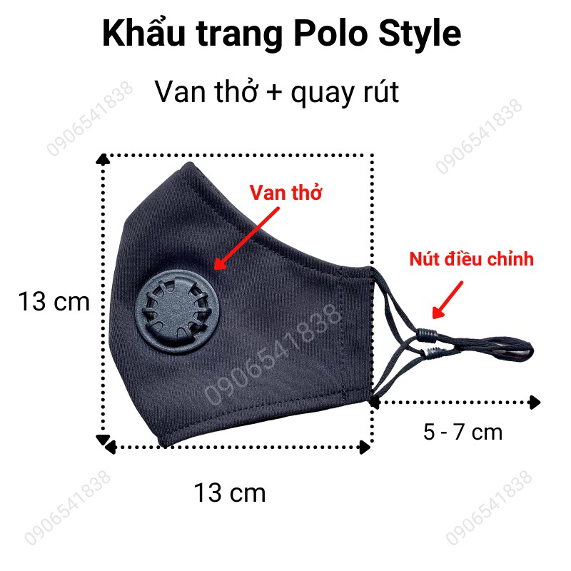 Khẩu trang 2 Van thở Polo Style, 2 lớp vải Su trượt nước, quay đeo dây rút tiện lợi, không đau tai | BigBuy360 - bigbuy360.vn