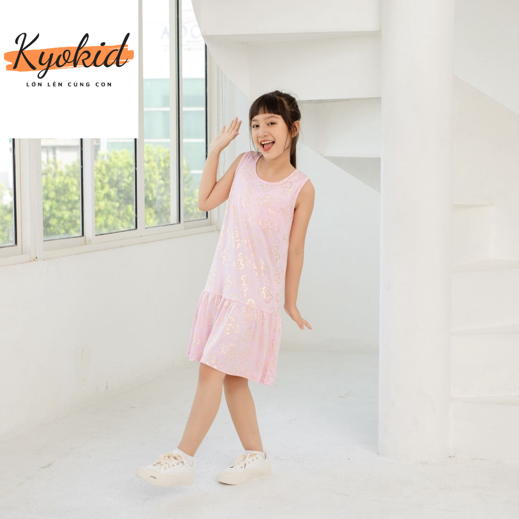 Đầm bé gái sát nách in tim, váy đầm bé gái chất liệu mềm mịn thoáng mát, size đại 20-40 kg, K20